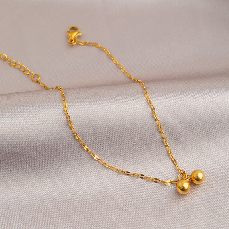 Gold & Small Ball Lip Chain Titanium Steel Anklet Women