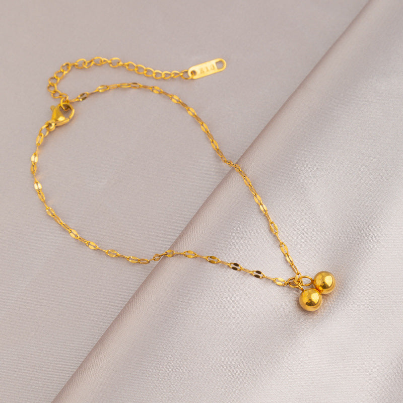 Gold & Small Ball Lip Chain Titanium Steel Anklet Women