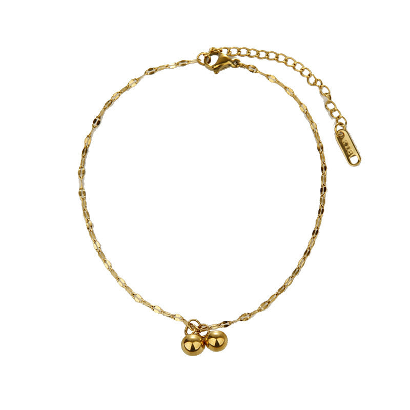 Gold & Small Ball Lip Chain Titanium Steel Anklet Women