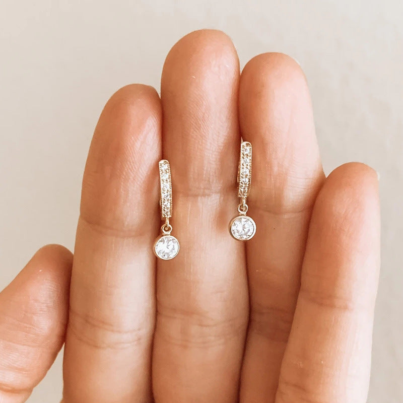 Zircon Round Full Drill Buckle Earrings