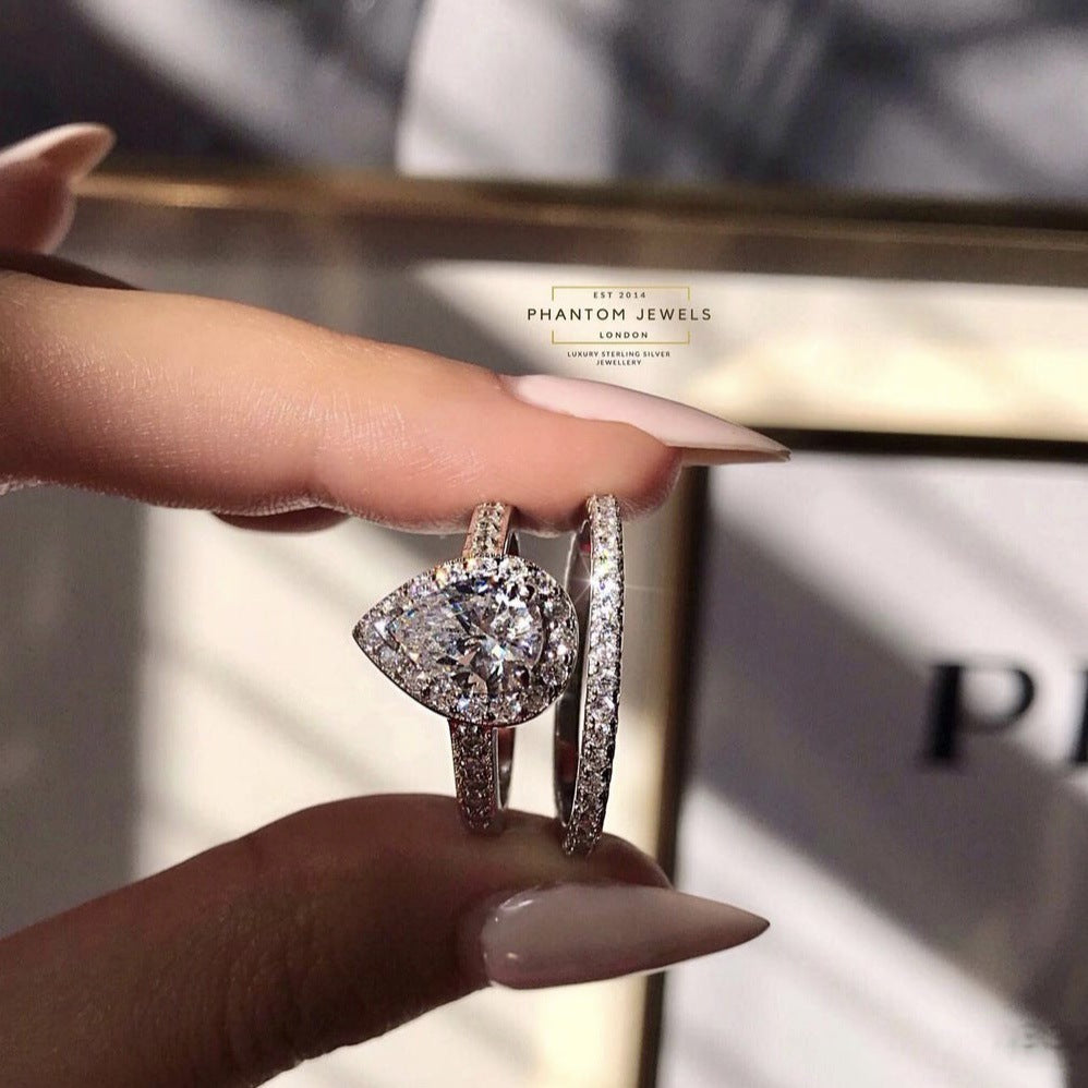 White Gold Color Women's Wedding Water Drop Zircon Ring