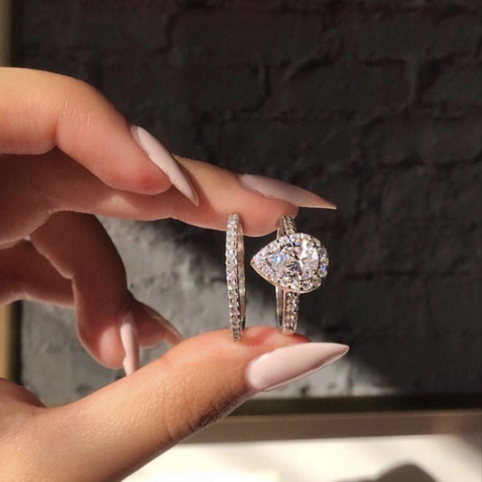 White Gold Color Women's Wedding Water Drop Zircon Ring