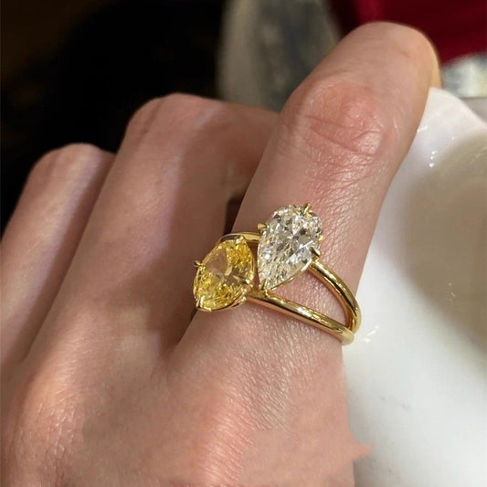 Water Drop Contrast Color Zircon Ring Light Luxury High Sense Open Ring