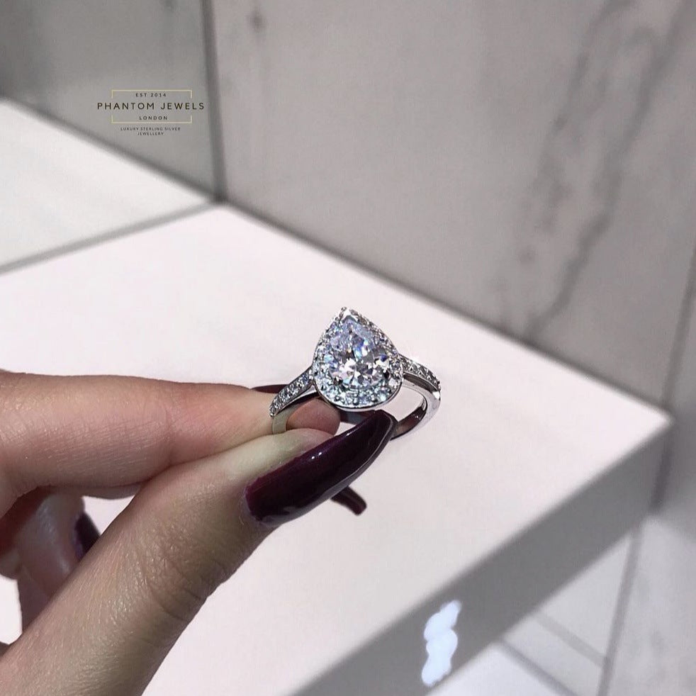 White Gold Color Women's Wedding Water Drop Zircon Ring