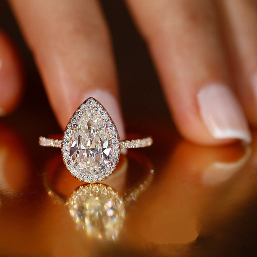 White Gold Color Women's Wedding Water Drop Zircon Ring