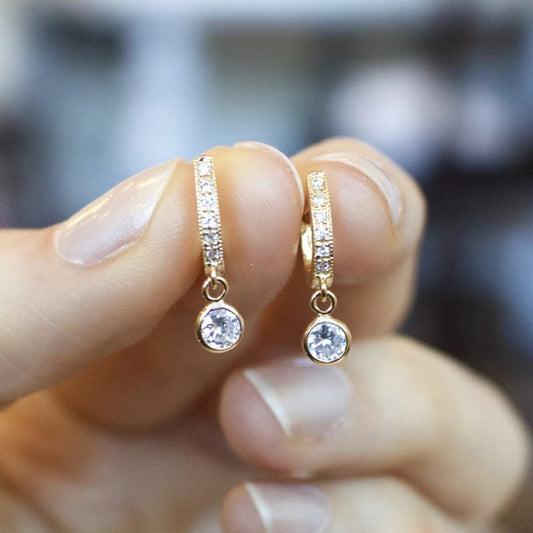 Zircon Round Full Drill Buckle Earrings