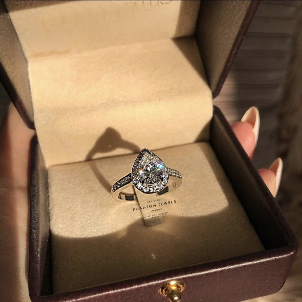 White Gold Color Women's Wedding Water Drop Zircon Ring